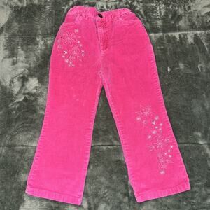 Vtg Y2K Arizona Corduroy Pants Girls 4T Pink Floral Embroidered Stretch Winter